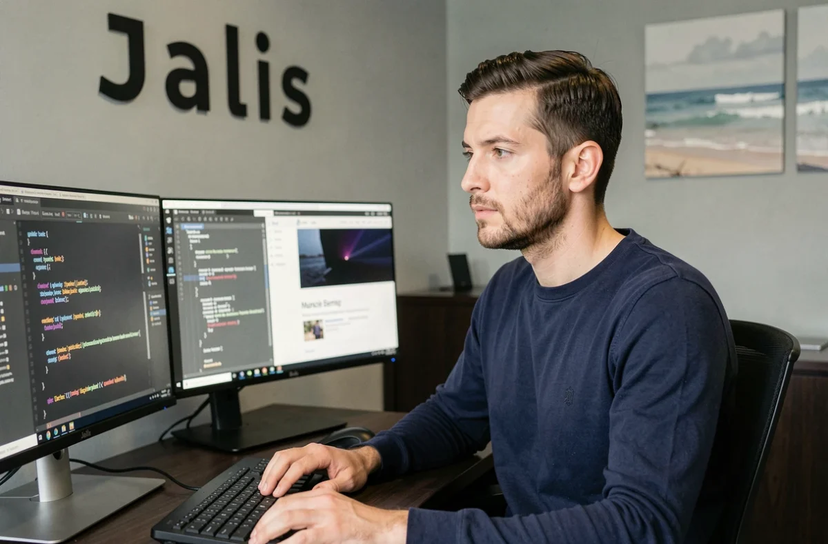 Développeur web travaillant sur le code d'un site internet dans les bureaux de l'agence Jalis à Marseille
