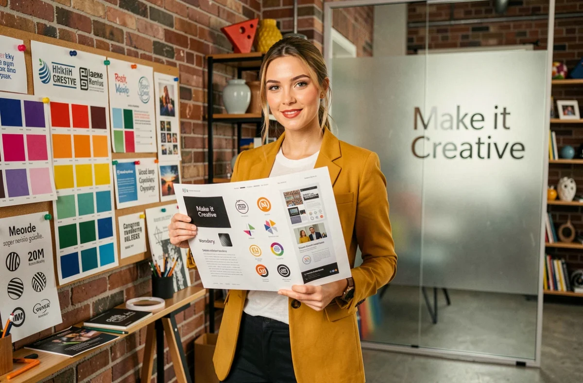 Directrice artistique présentant des concepts créatifs pour une agence web nommée Make it Creative à Marseille