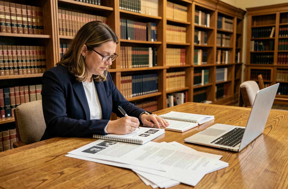 Chercheuse universitaire consultant des archives historiques dans une bibliothèque académique traditionnelle