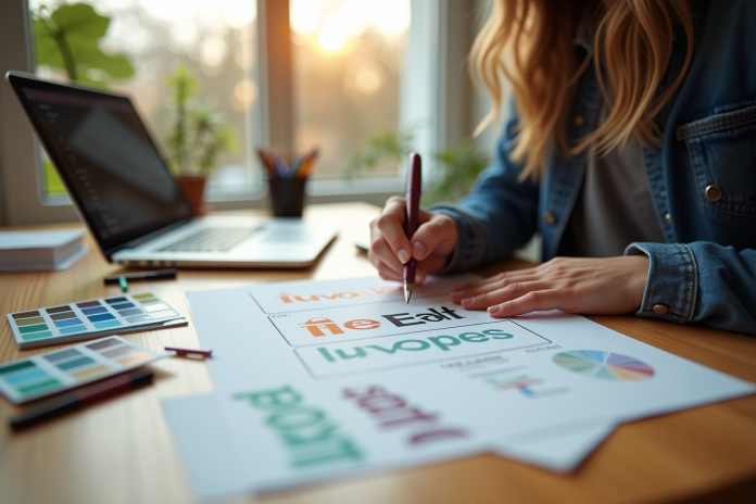 Designer travaillant sur le logo Intermarche au bureau