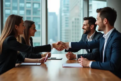 Groupe de professionnels échangeant des cartes de visite