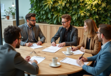 Conception circulaire : définition, enjeux et exemples inspirants à suivre Groupe de professionnels discutant autour d'une table en design circulaire