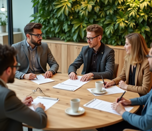 Conception circulaire : définition, enjeux et exemples inspirants à suivre Groupe de professionnels discutant autour d'une table en design circulaire