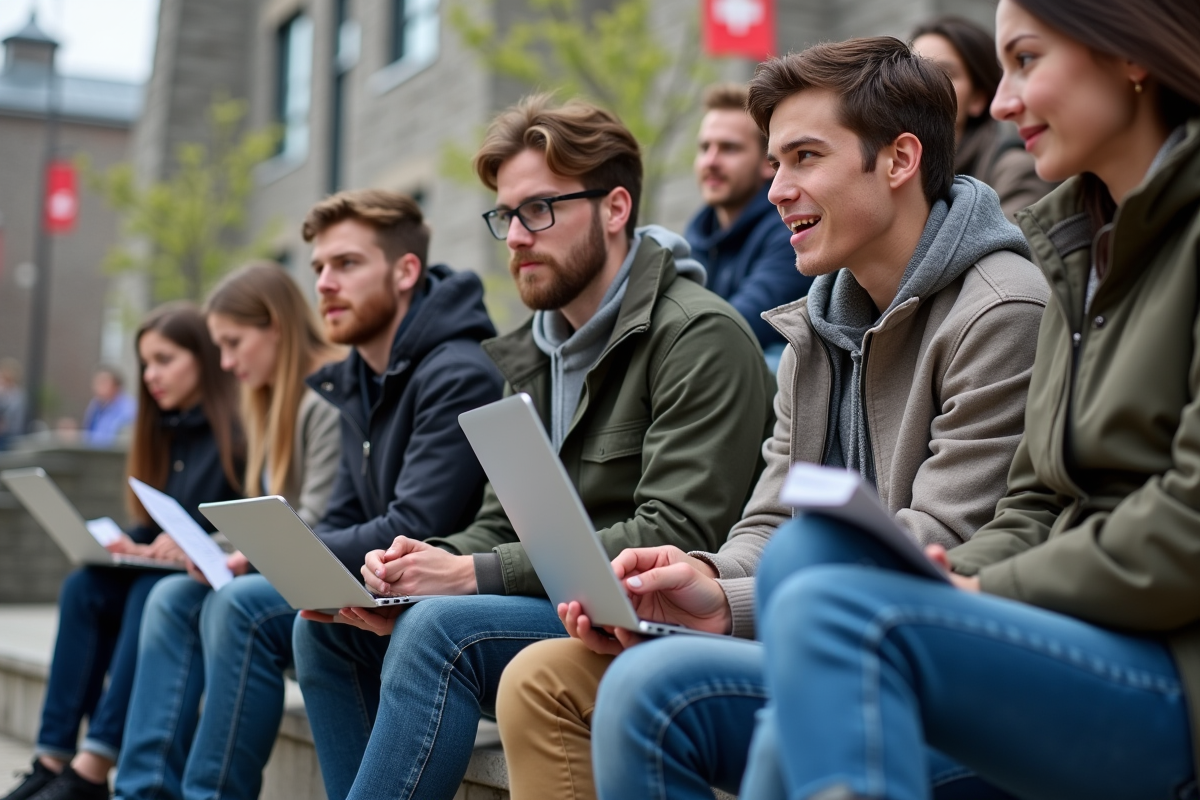 Jeunes étudiants discutant de la politique linguistique du Quebec