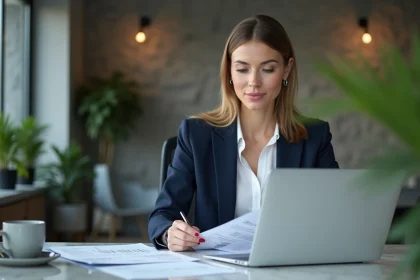 Femme d'affaires en réunion dans un bureau moderne