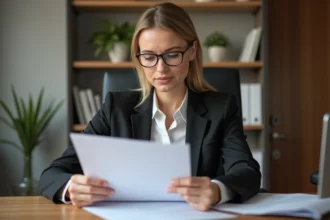 Femme d affaires en réunion dans un bureau moderne