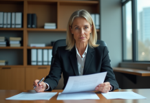 Femme d affaires en réunion dans un bureau moderne