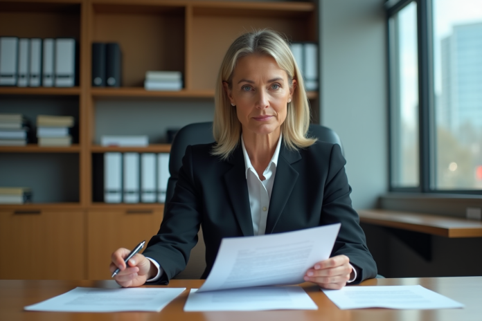 femme-affaires-documents Femme d affaires en réunion dans un bureau moderne