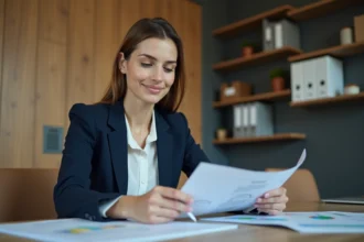 Femme d'affaires en réunion dans un bureau moderne