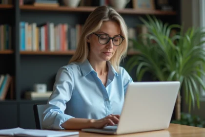 Femme travaillant sur son ordinateur dans un bureau à domicile