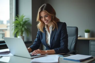 Femme d affaires souriante dans un bureau moderne