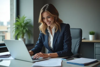 Femme d affaires souriante dans un bureau moderne