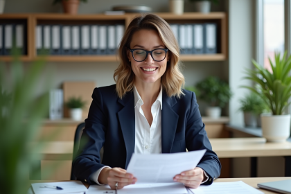 Femme d affaires souriante dans un bureau moderne