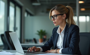 Femme d affaires concentrée sur un message de securite des donnees