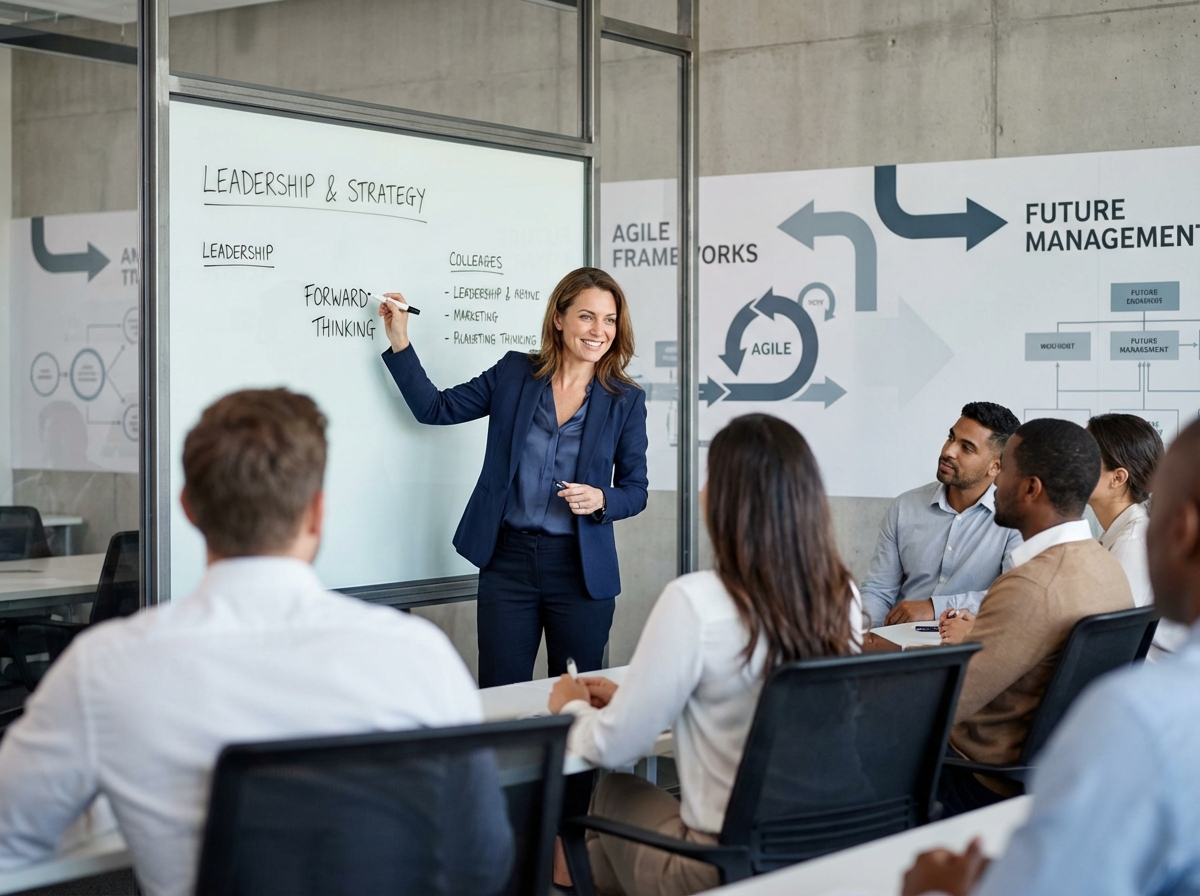 Femme confiante animant un séminaire de formation
