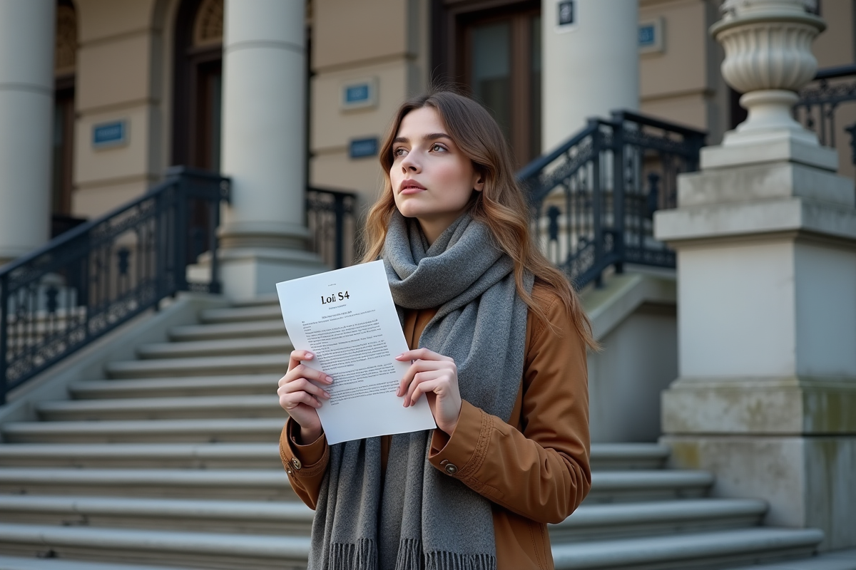 Jeune femme québécoise devant bâtiment public à Montréal