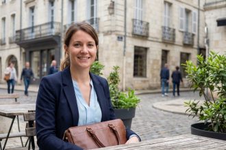 Jeune femme professionnelle souriante à Poitiers en extérieur