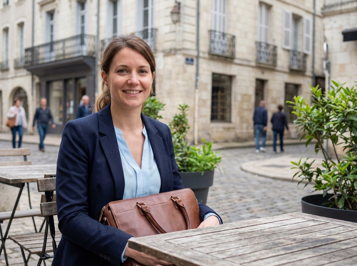 Jeune femme professionnelle souriante à Poitiers en extérieur