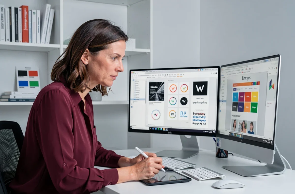 Designer graphique travaillant sur un projet de communication visuelle dans une agence web à Limoges
