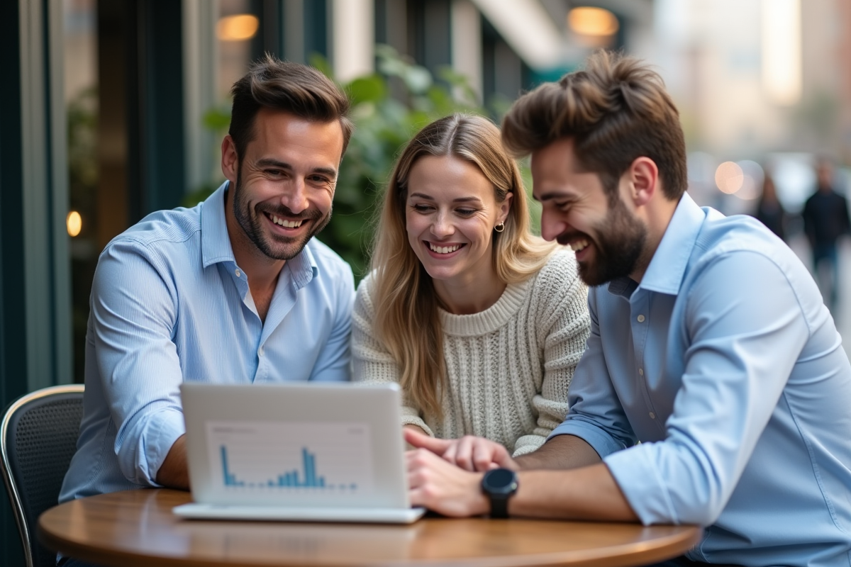 Groupe de collègues en brainstorming en extérieur
