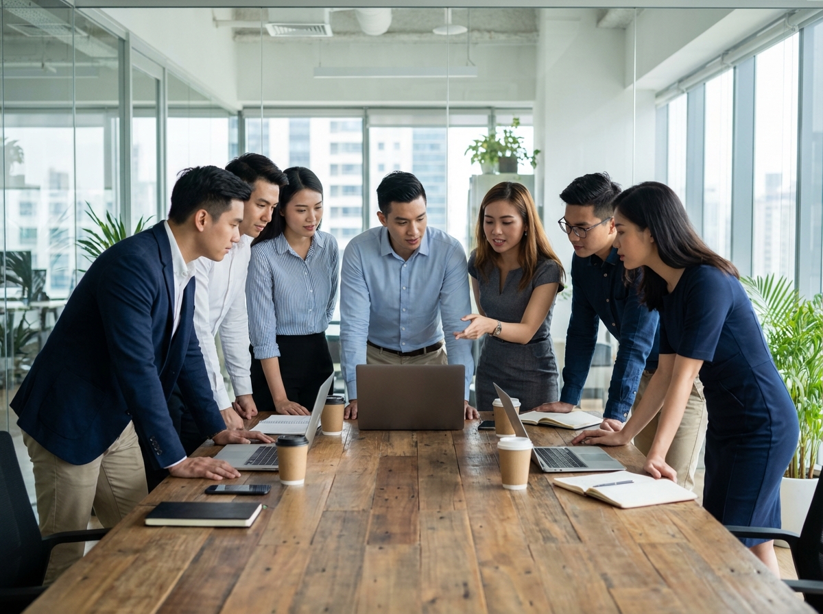 Groupe de jeunes professionnels collaborant dans un bureau moderne