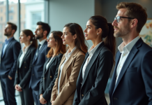 Critères de discrimination : les 20 points essentiels à connaître Groupe divers d'adultes en tenue professionnelle dans un hall moderne