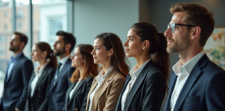 Critères de discrimination : les 20 points essentiels à connaître Groupe divers d'adultes en tenue professionnelle dans un hall moderne
