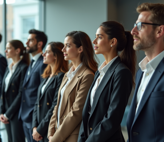 Critères de discrimination : les 20 points essentiels à connaître Groupe divers d'adultes en tenue professionnelle dans un hall moderne
