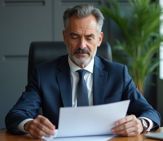 Motifs pour licencier : les raisons et marche à suivre en France Homme d'affaires lisant un document dans un bureau moderne