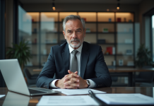 Homme d'affaires en costume dans un bureau professionnel