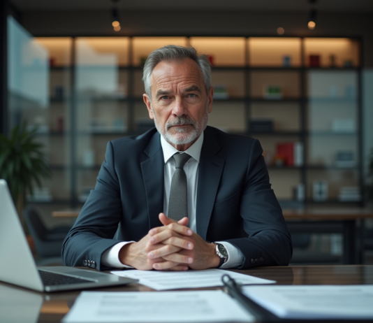 Homme d'affaires en costume dans un bureau professionnel