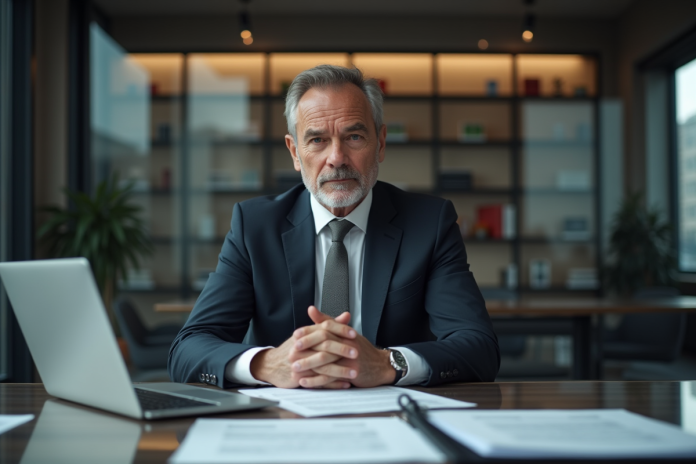 homme-affaires-reflexion-bureau Homme d'affaires en costume dans un bureau professionnel