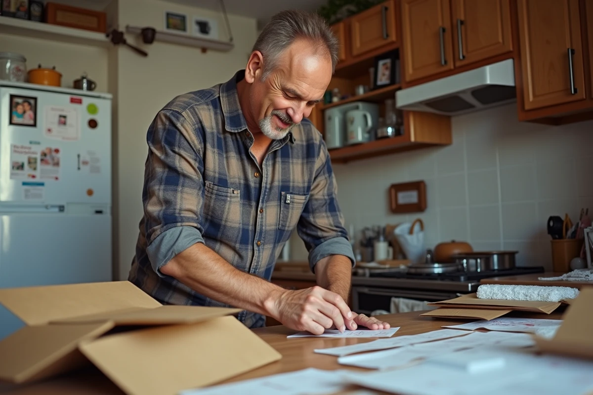 Homme emballant des échantillons dans une cuisine familiale