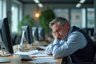 Homme d affaires fatigué au bureau moderne en fin de journée