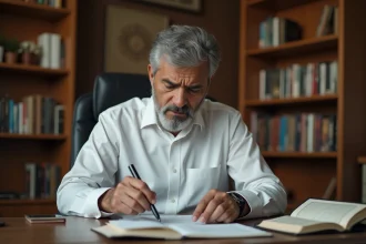 Homme musulman réfléchi examinant une liste de professions