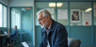 Homme d'âge moyen en bureau administratif en réflexion