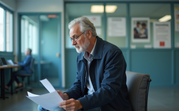 Homme d'âge moyen en bureau administratif en réflexion