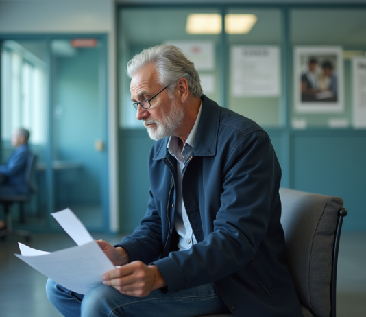 Homme d'âge moyen en bureau administratif en réflexion