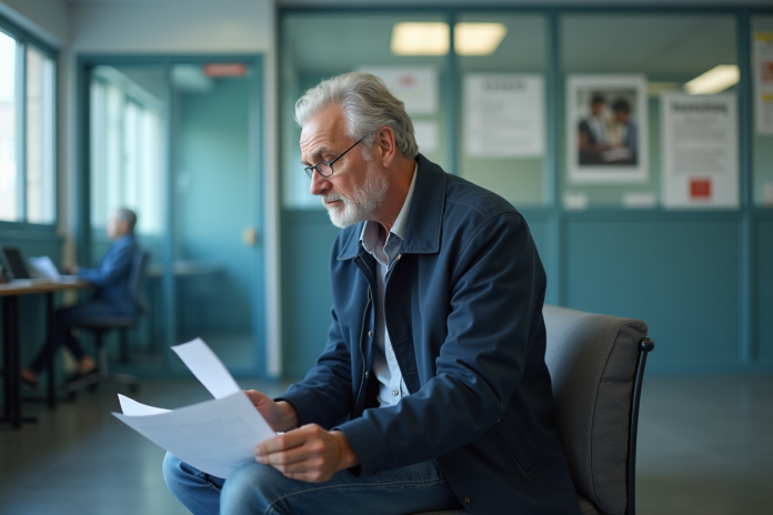 Homme d'âge moyen en bureau administratif en réflexion