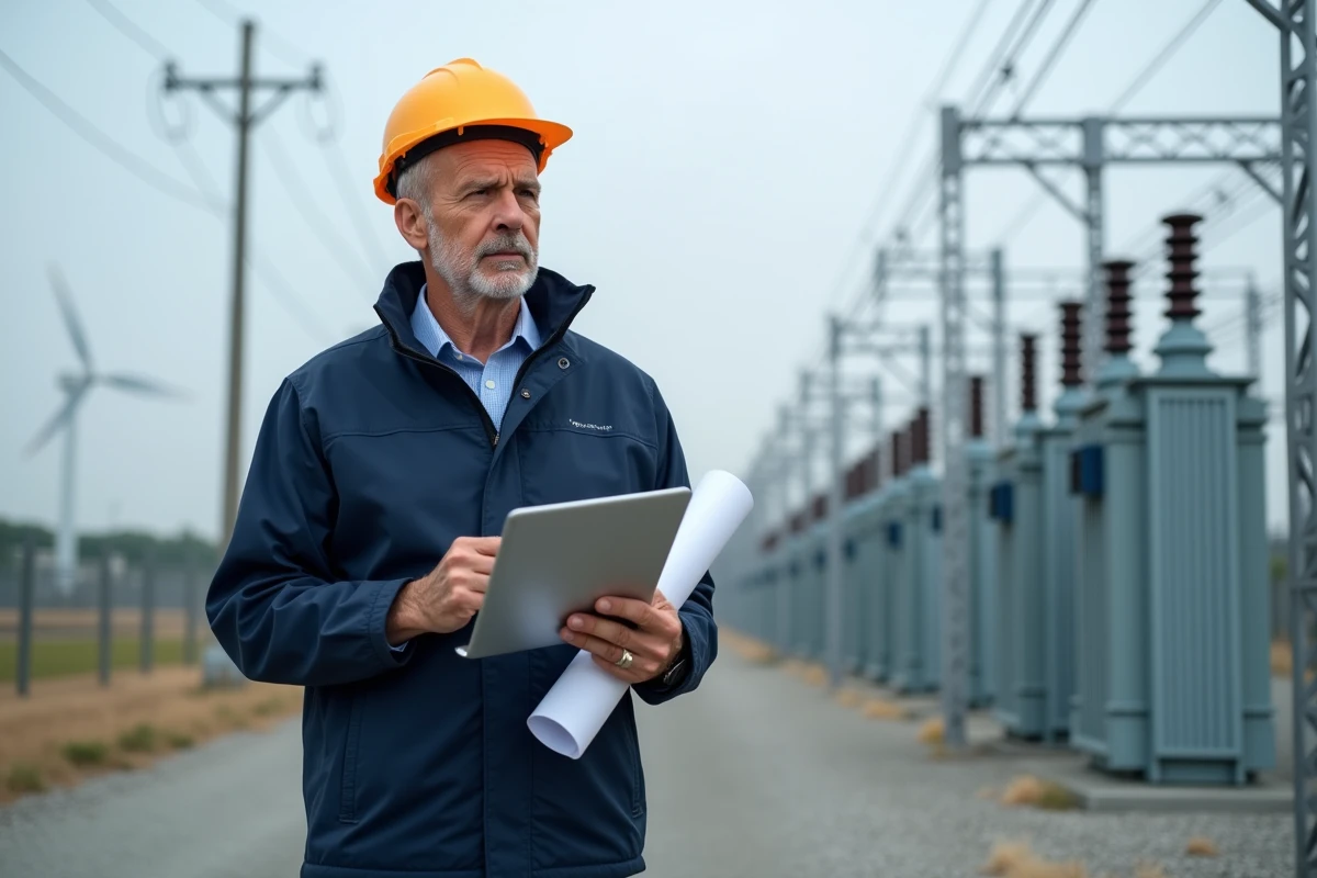 Ingénieur électrique en extérieur près d'une sous-station