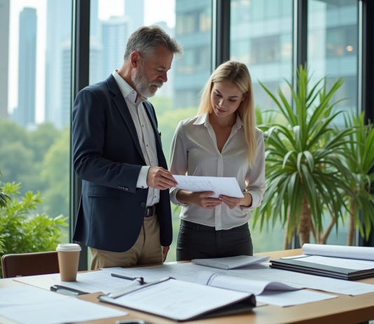 Réglementation environnementale : exemple concret et pratique à connaître Inspecteur en réunion avec ingénieure dans un bureau lumineux