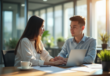Jeune adulte travaillant sur un ordinateur dans un bureau lumineux