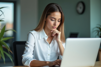 Jeune femme professionnelle au bureau en train de vérifier ses emails