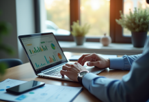 Jeune professionnel analysant des graphiques financiers au bureau