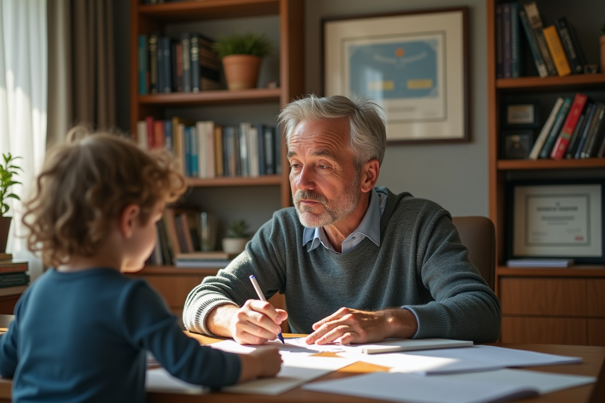 Père et enfant partageant un moment créatif
