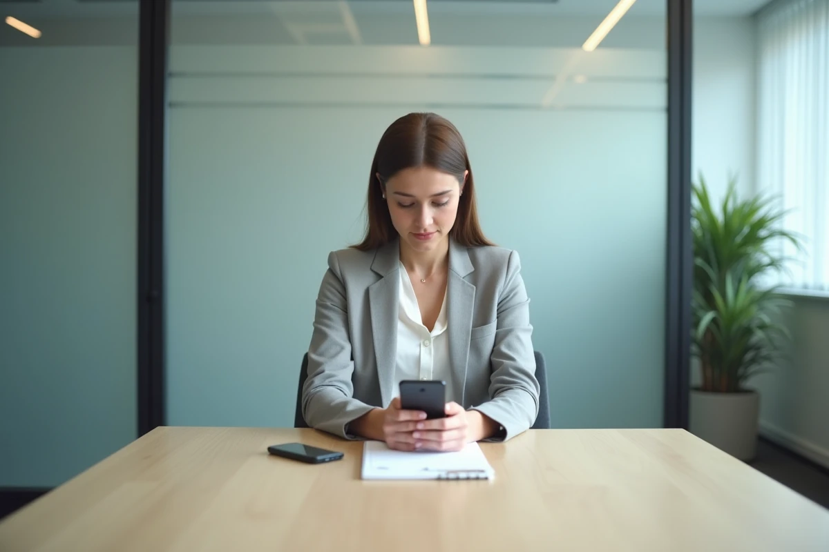 Femme professionnelle attendant seule dans une salle de réunion, symbolisant un prospect non convaincu lors d'une prise de contact ratée