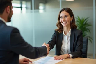 Femme souriante lors d'un entretien d'embauche en entreprise
